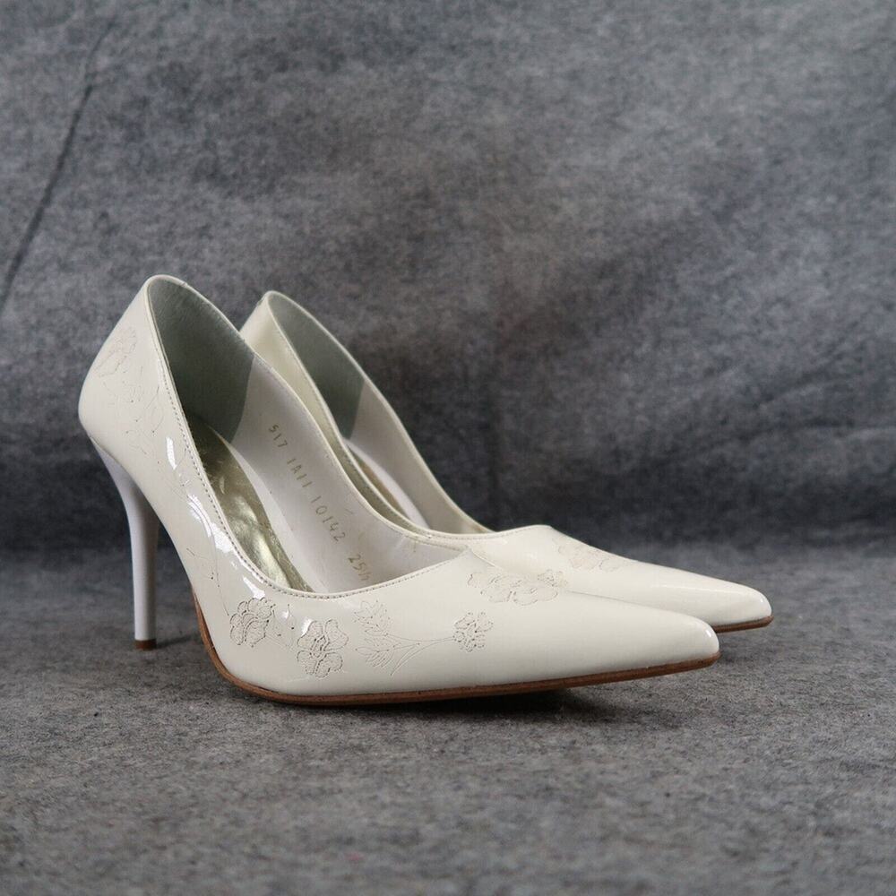 Andrea Shoes Womens 5.5 Stiletto Pumps Fashion Pointed Toe White Floral Wedding